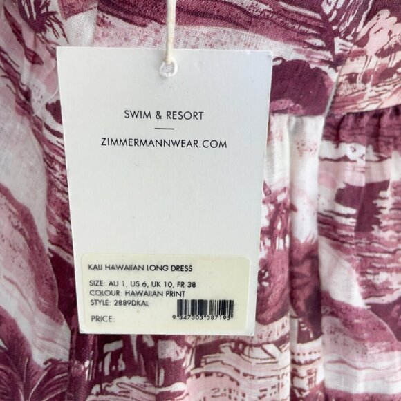ZIMMERMANN 1250$ Kali Linen Hawaiian Floral Pink & White Maxi Summer Dress 6 - Picture 12 of 14